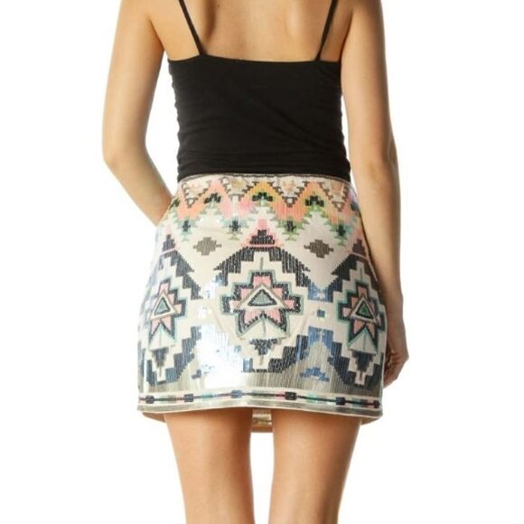 Express Aztec Sequin Embellished Fully Lined Mini Skirt - Picture 13 of 14